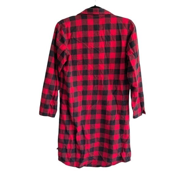 Woolrich Buffalo Check Flannel Button Front Long Sleeve Nightgown Black Red M - Picture 8 of 9